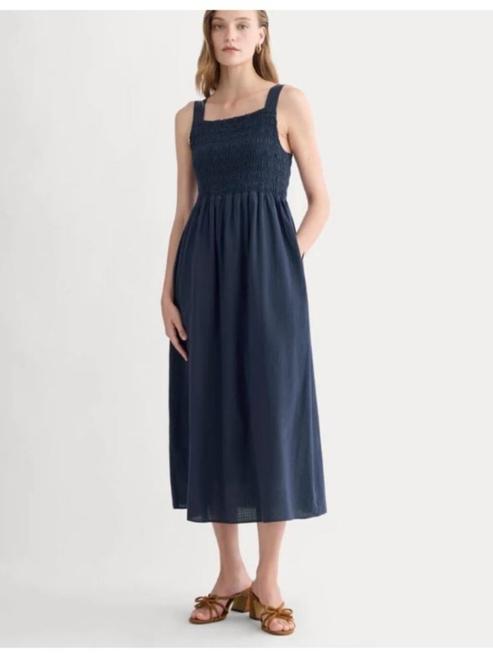Everlane The Gauze Smock Midi Dress Navy Blue Size XL NWT
